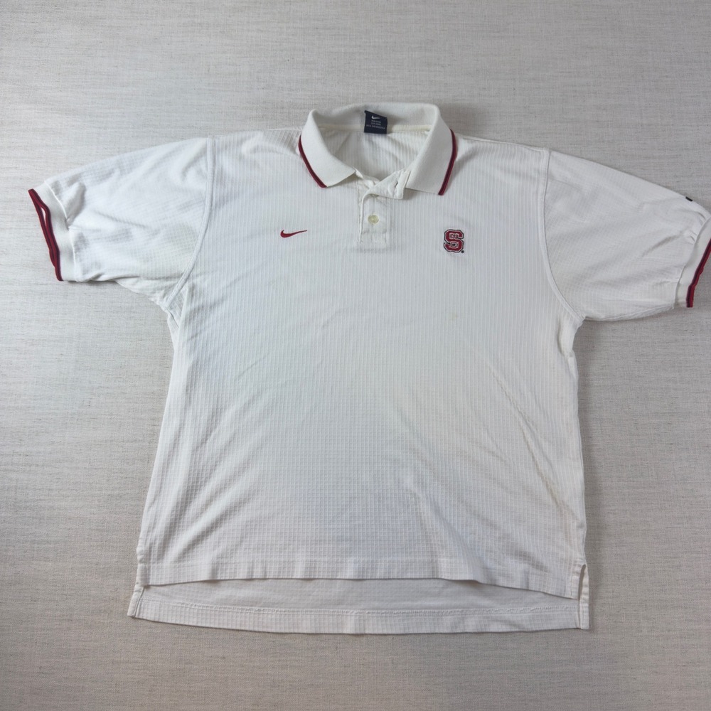 Nike Team NC State Wolfpack Polo Shirt White Dri-FIT Textured Mens Medium AS IS